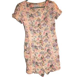 MADISON WELLS women's junior's size 5 vintage cream floral shoulder pad dress
